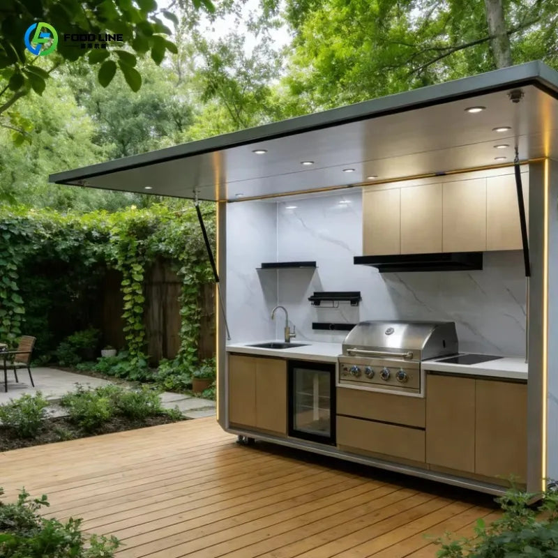 Customized Integrated Outdoor Kitchen Unit Fully Equipped Modular Cooking Station for Camping BBQ Glamping Resort