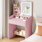 Small Vanity Desk Set with Square Mirror and Light- Vanity Desk with Drawer