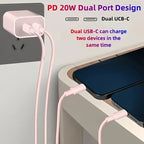 Fast Charging Secure Power Adapter With Dual PD20W USB-C Charger And 2 Type-C To Lightning Cables For IPhone 14/13/12/11/XS/XR