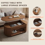 47-Inch Lift Top Wood Coffee Table with Hidden Storage Compartment and Open Shelf for Living Room, Fluted Oval Center Tea Table