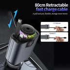 5-In-1 Car 45W Retractable Phone Charger with Type C PD Cable Aromatherapy Essential Diffuser Roof Starlight For IPhone Andriod