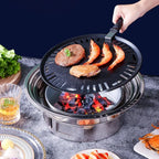 Portable Korean BBQ Grill | Stainless Steel Charcoal Non-Stick Round Stove