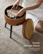 VASAGLE EKHO Collection - Storage Ottoman, Dressing Table Stool, Synthetic Leather with Stitching and steel Legs, Loads 150
