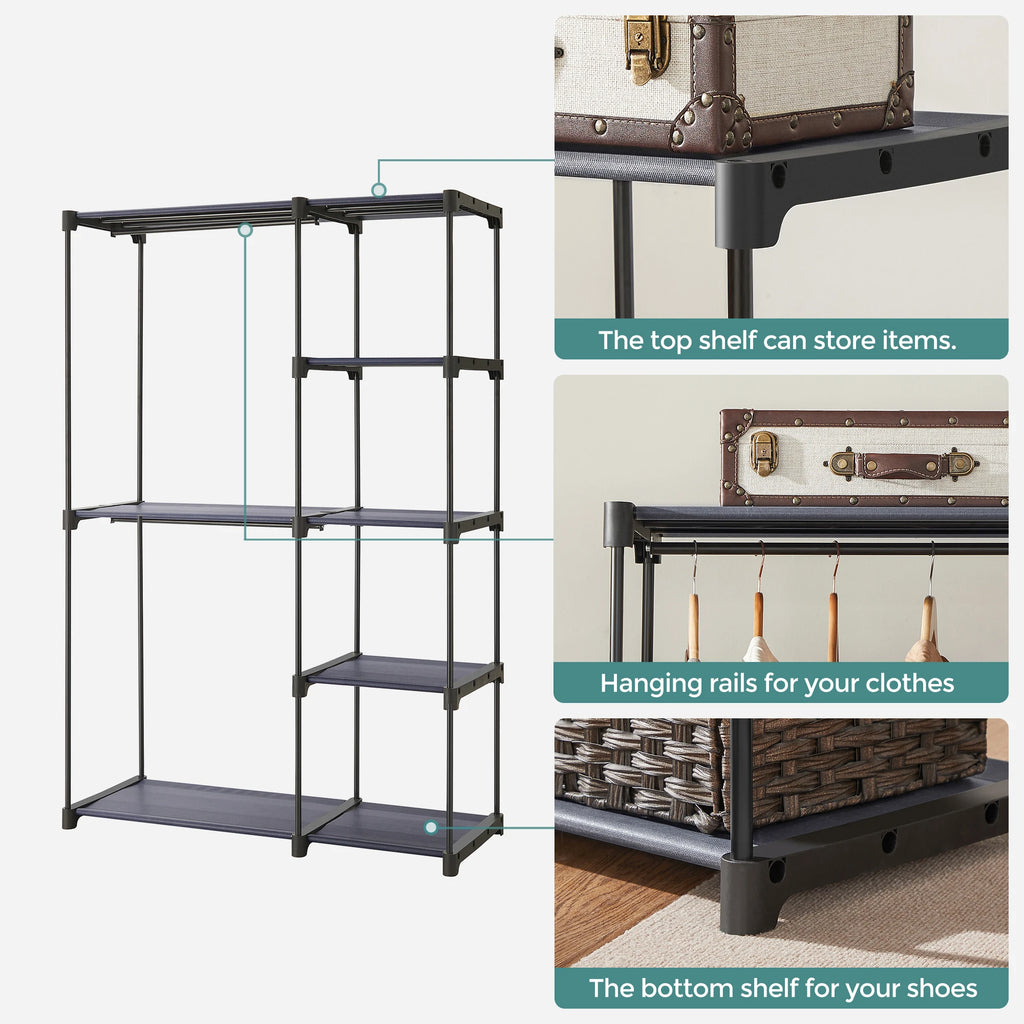 SONGMICS Portable Closet, Freestanding Closet Organizer, Clothes Rack with Shelves, Hanging Rods, Storage Organizer
