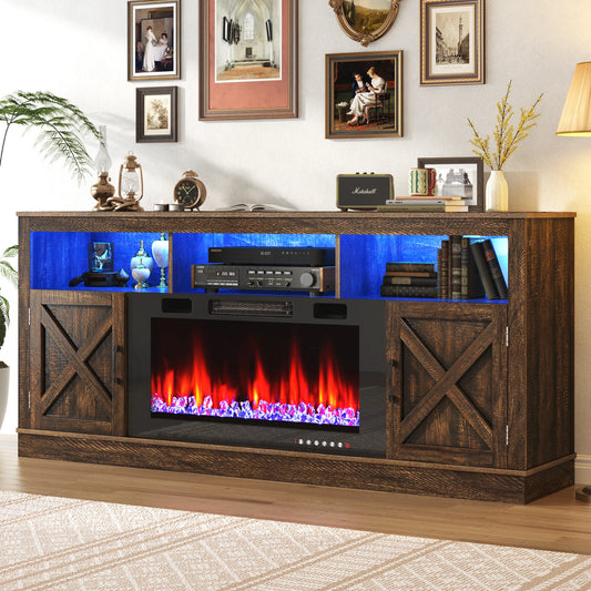 Farmhouse Fireplace TV Stand for 75/80 Inch TV, LED Media Console for 36" Electric Fireplace | AlluCanFind