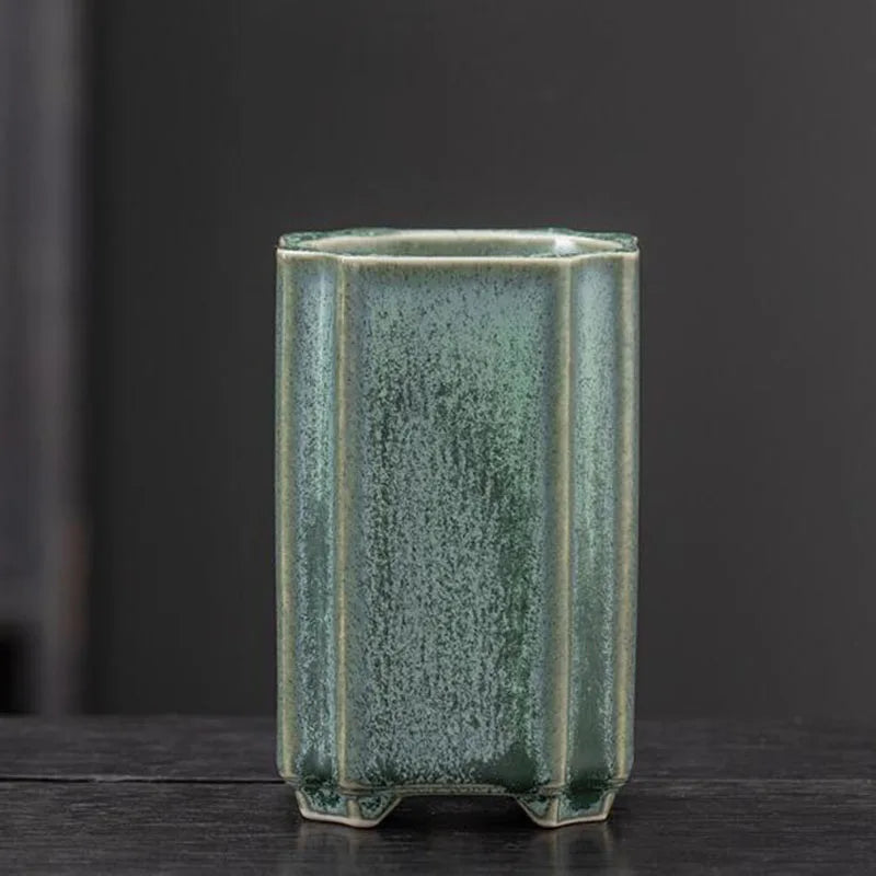 Porcelain Square Celadon Glazed Orchid Flowerpot Bonsai Vase Plant Pot Crafts Art Ornaments Home Garden Decor
