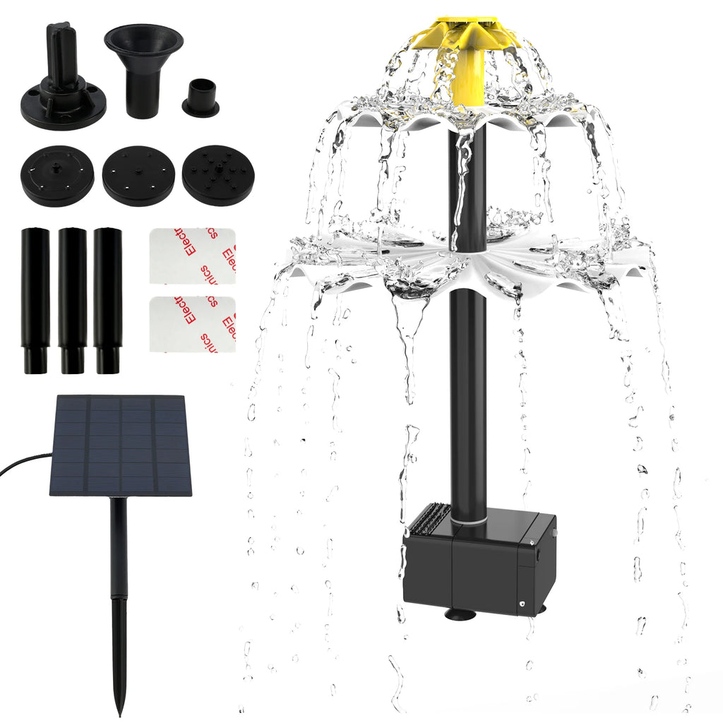 2.5W Solar Fountain Pump with 6 Nozzles and 7.6Ft Power Cord For Bird Bath Outdoor Pond Courtyard Garden And Fish Tank