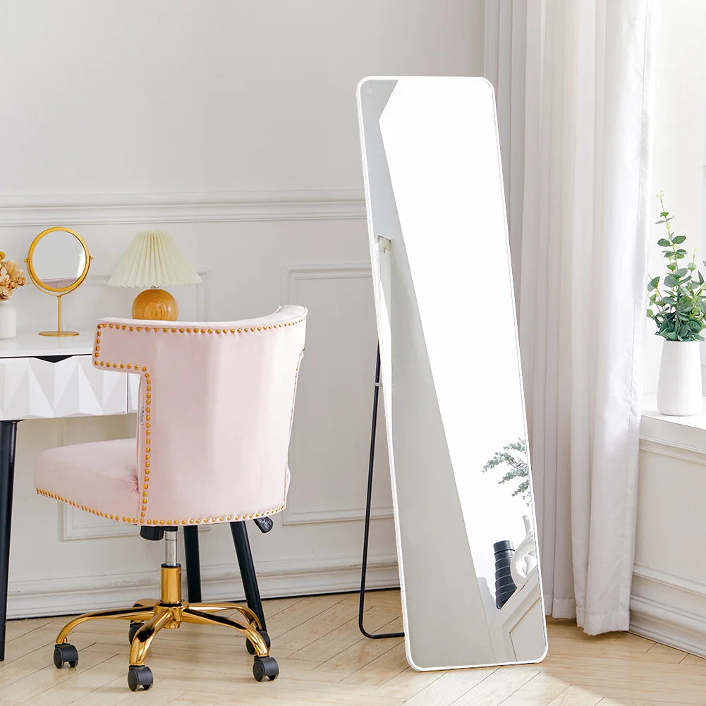 Silver White Modern Rectangular Metal Freestanding Mirrors for Bathroom, Bedroom, Living Room, Hallway Decoration