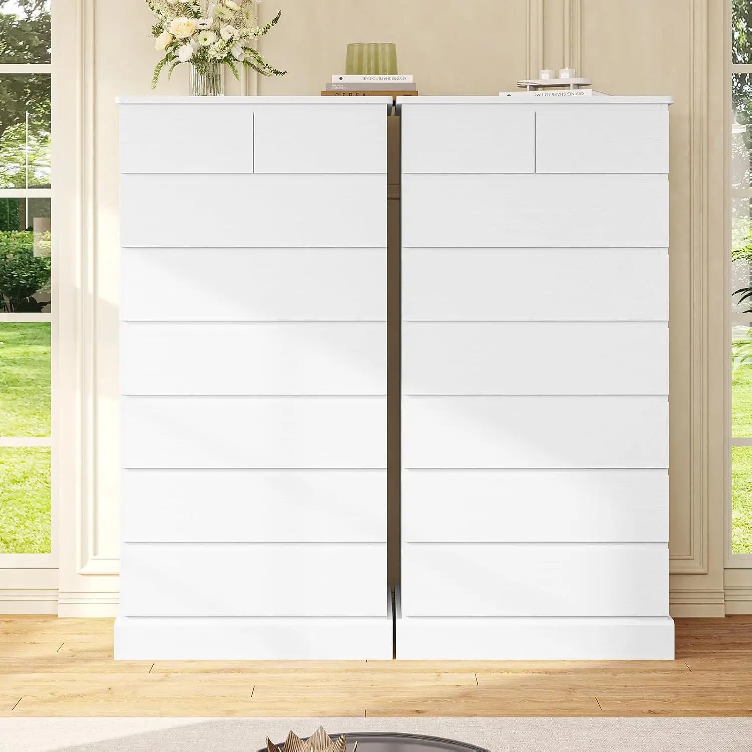 White Tall Dresser for Bedroom with 8 Drawers, 59.6" Tall Dressers & Chests of Drawers, Modern Wood Closet Organizer and Storage