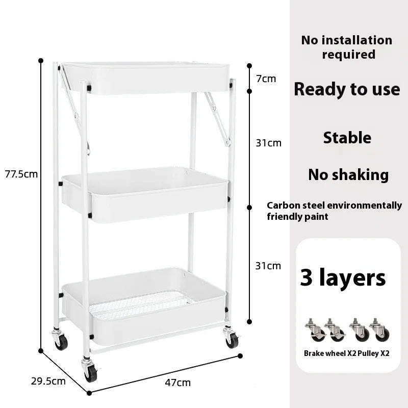 Foldable Storage Rack Small Cart Storage Rack Multi Layer Floor-standing Storage Rack Kitchen Snack Rack Toilet Mobile Storager