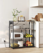 VASAGLE Kitchen Rack with sockets, 2 Metal Baskets, Microwave Shelf, 35x80x93.5 cm Industrial Design