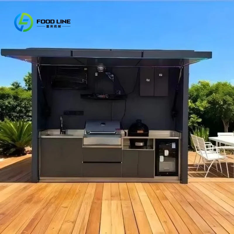 Customized Multi-functional Mobile Outdoor Kitchen Folding Party Kitchen Modern Stainless Oven Integrated Barbecue Kitchen
