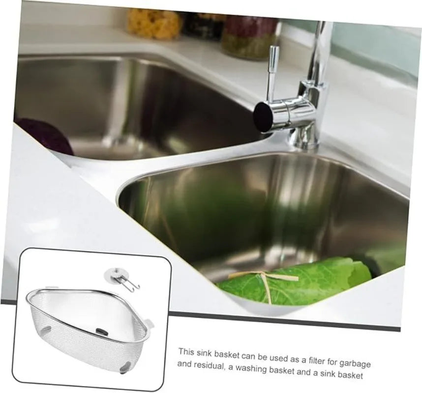 Kitchen Sink Strainer Basket, Stainless Steel Triangular Sink Strainer Corner Sink Rack Collect Food Scraps Washing Basket
