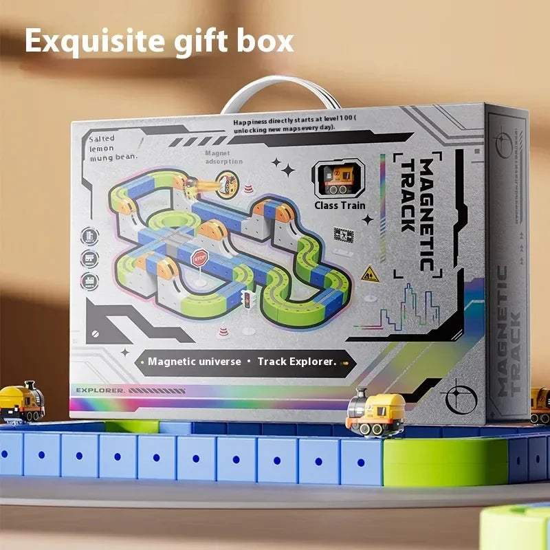 Children'S Versatile Magnetic Attraction Magnetic Block Track Electric Small Train Magnetic Car Car Railtrack Set Toy Kids Gifts