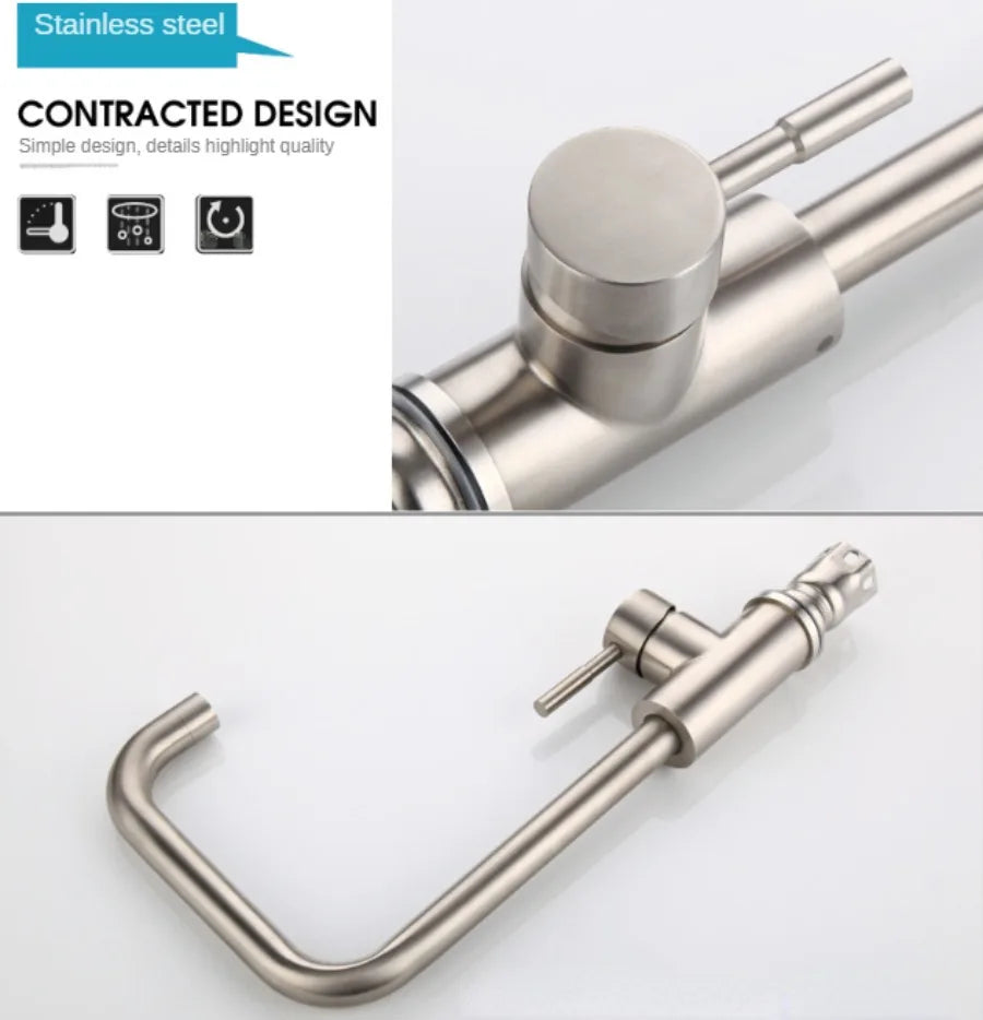 304 Stainless Steel Kitchen Sink Faucet Flexible Hot Cold Water Mixer Single Handle Pull Out Sink Faucet Deck Mounted Water Taps