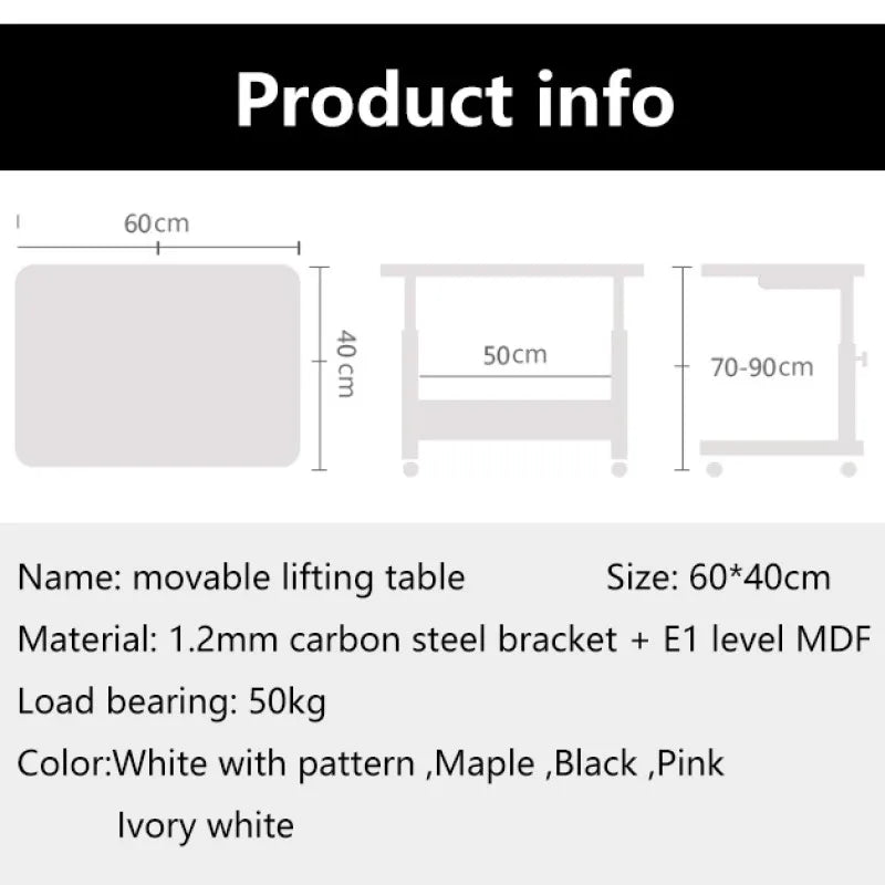 Movable Bedside Computer Desk Adjustable Bed Table with Lift Function Portable Home Desk Laptop Use Bedside Nightstand Bedroom