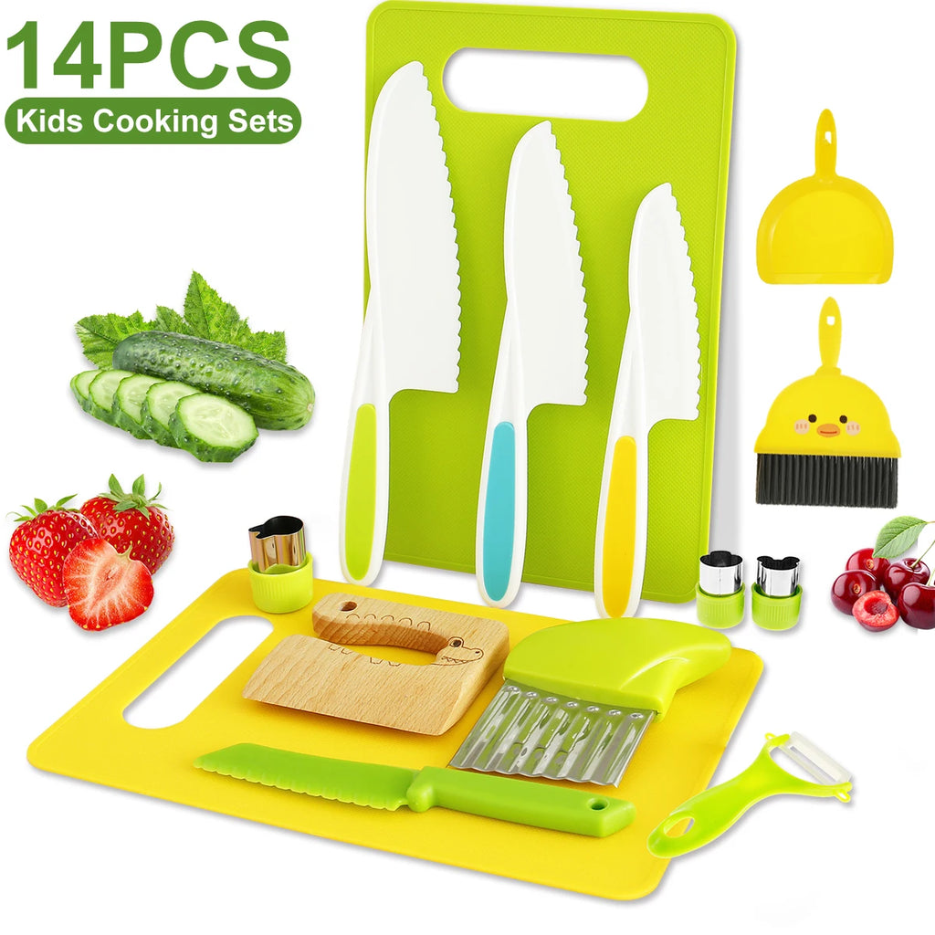 New Kids Cooking Cutter Set Kids Knife Toddler Wooden Cutter Plastic Fruit Knives Crinkle DIY Peeler Tools Kitchen Accessories