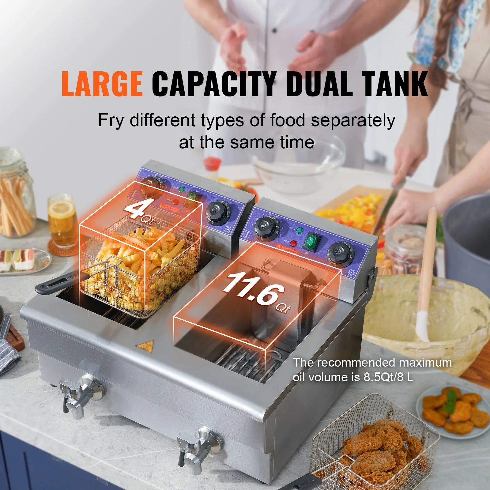 SucceBuy Commercial Electric Deep Fryer w/Dual Tanks 12L 3000W  Stainless Steel Countertop Fryer for Fried Chicken French Fries