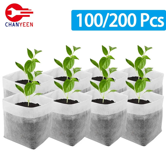 100-200Pcs Nursery Bags Plant Grow Bags Biodegradable Non-woven Fabric Seeds To Sow Flower Pot For Home Garden Accessories Tools