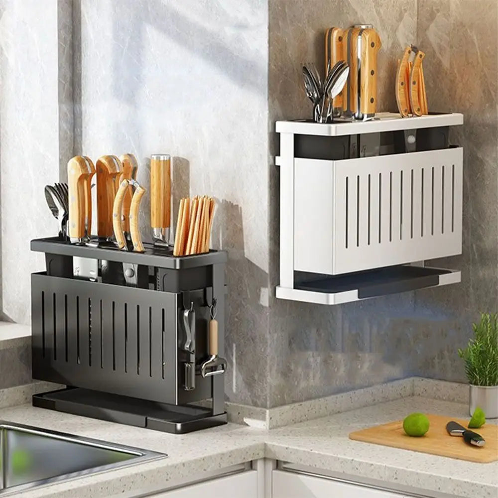 Carbon Steel Kitchen Storage Rack Multiple Brackets Detachable Cutlery Display Organizer Integrated Space Saving Drain Rack