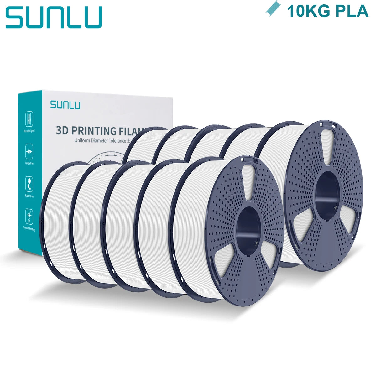 SUNLU PLA 3D Printer Filament 1.75mm - 10 Rolls x 1KG | Neatly Wound