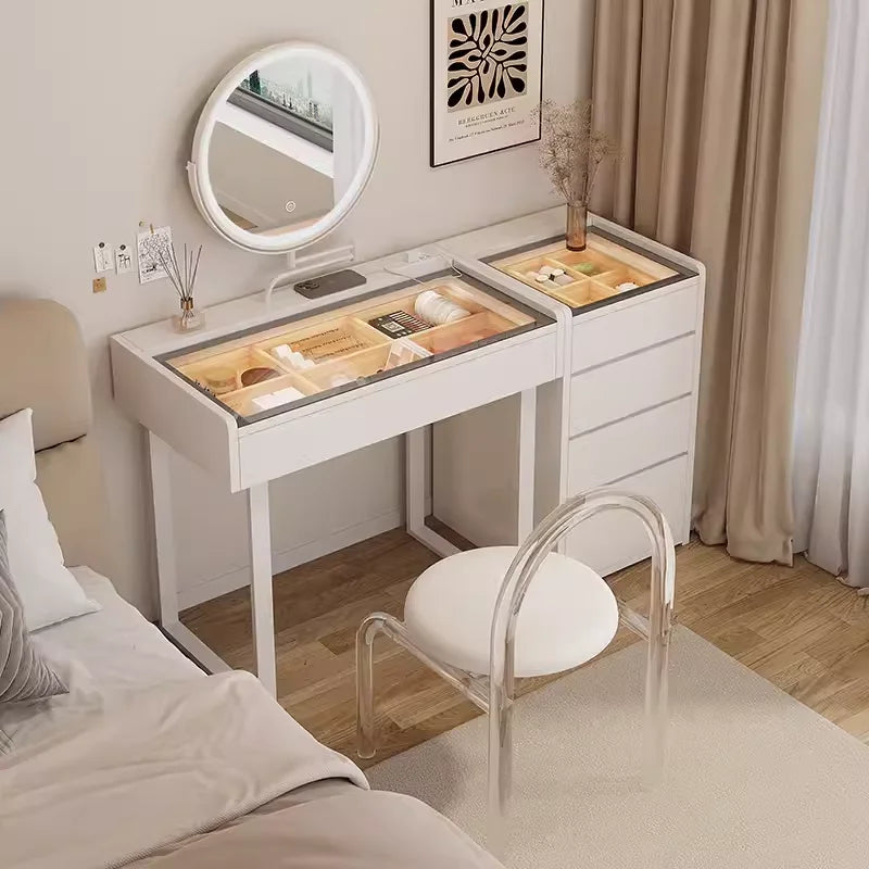 dressing table with light mirror vanity stool Drawer for clothes makeup toiletries vanity table Hairstyles bedroom furniture