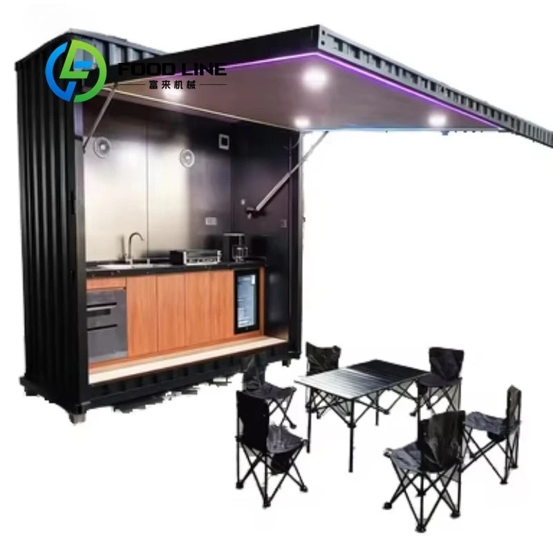 Customized One Stop Outdoor BBQ Kitchen Equipped With Refrigerator Sink Storage Cabinet Retractable Door Shelter