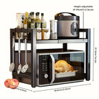 Heavy Duty Adjustable 2 Tier Metal Kitchen Rack Open Storage Shelf For Microwave Oven Organize Spices Utensils Cookware