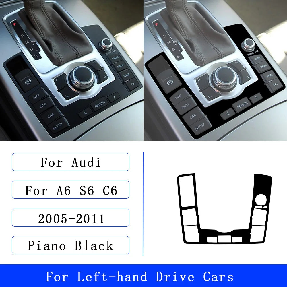 For Audi A6 S6 C6 2005-2011 Piano Black Centre Gear Shift transmission Panel Cover Car inside Trim Accessories Sticker