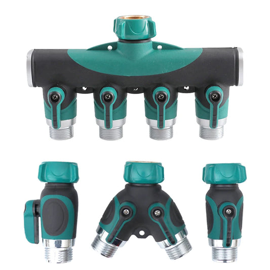 1-2-4 Way Heavy Duty Garden Hose Splitter Faucet Splitter, Outdoor Faucet Splitter Adapter for Water Hose, Water Spigot Splitter