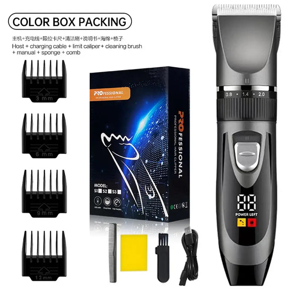 Professional Home Electric Hair Clipper Set with Digital Display, USB Fast Charging, Ceramic Blades & Long Battery Life