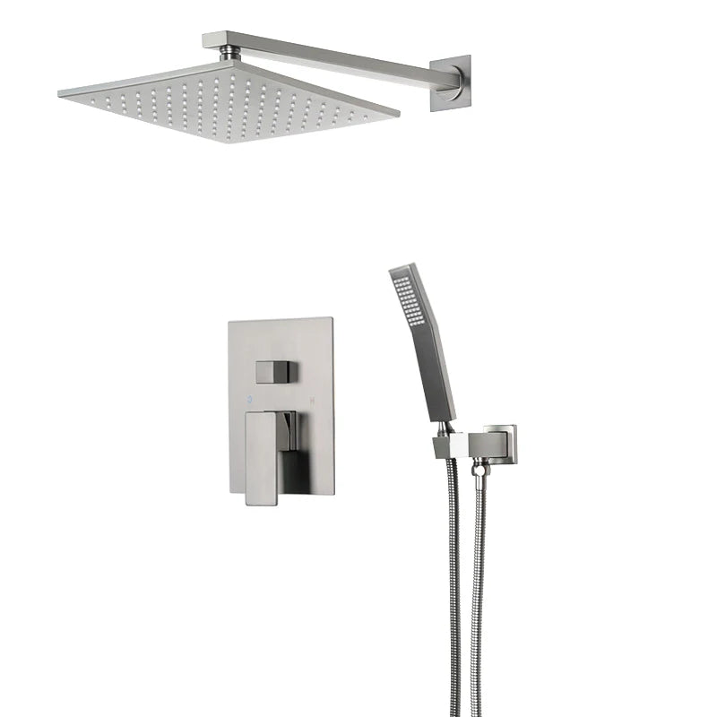 Black Concealed Shower System Rain Waterfall Bathroom Embedded Shower Faucet Set with Tub Spout