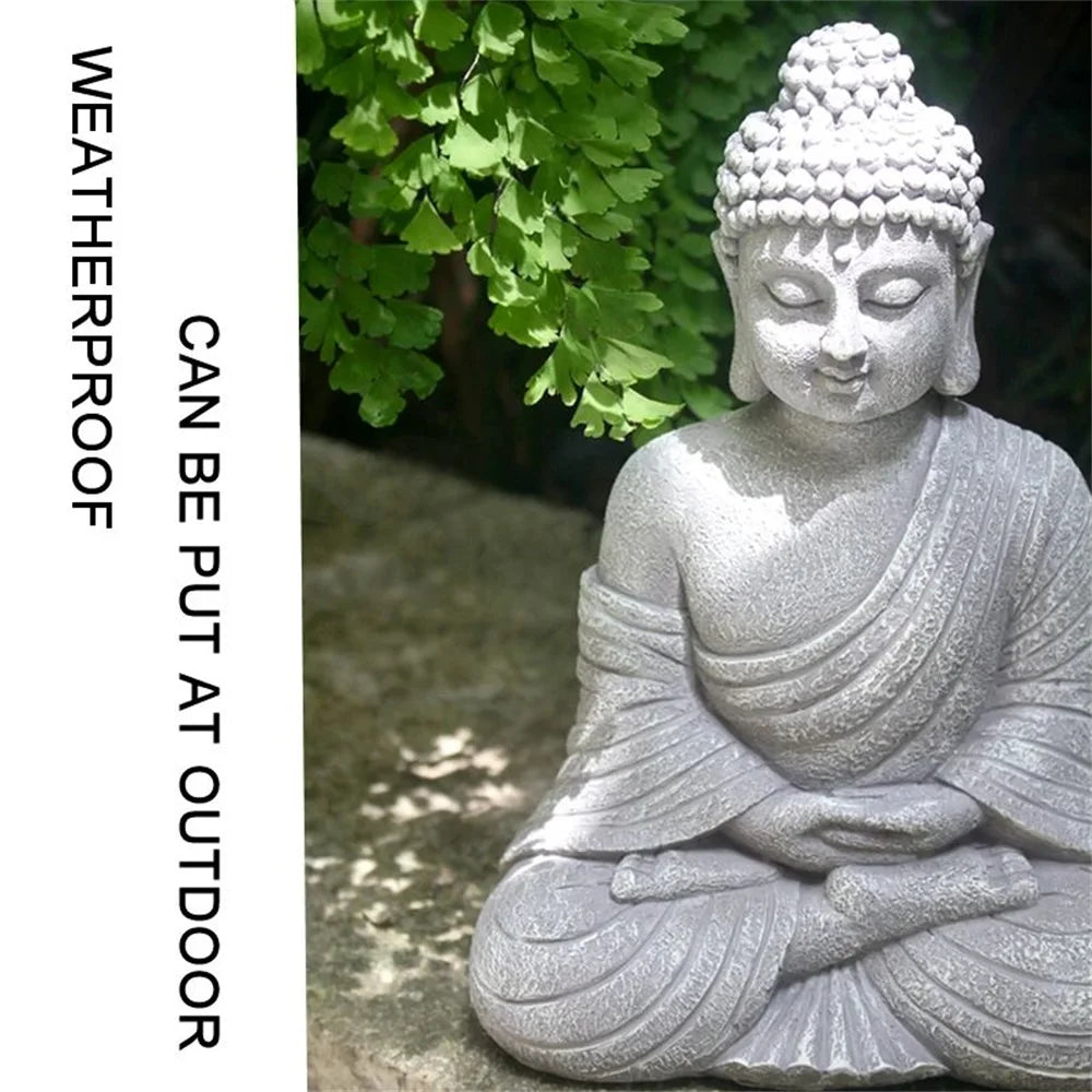9 Inch Vintage Garden Buddha Statue Indoor Outdoor Garden Zen Buddhism Figurine Sculpture Home Office Store Decor Ornament