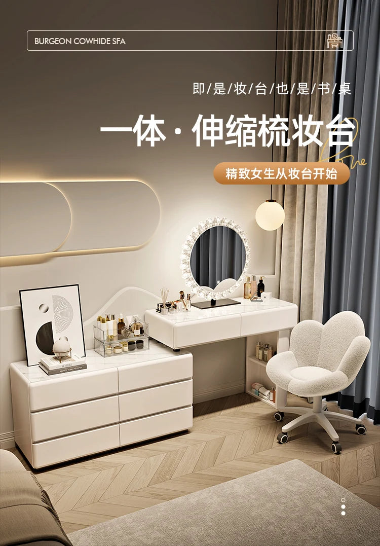 Solid wood cream style dresser chest integrated bedroom, modern simple makeup table light luxury high sense