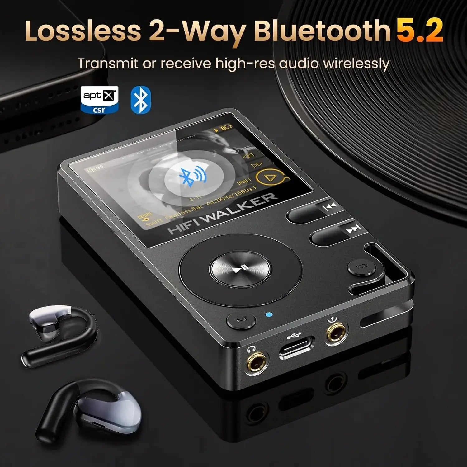 Hifi Walker H2 Hi-Res MP3 Music Player Bluetooth with 64GB SD Card DSD FLAC USB Portable Digital Audio Player