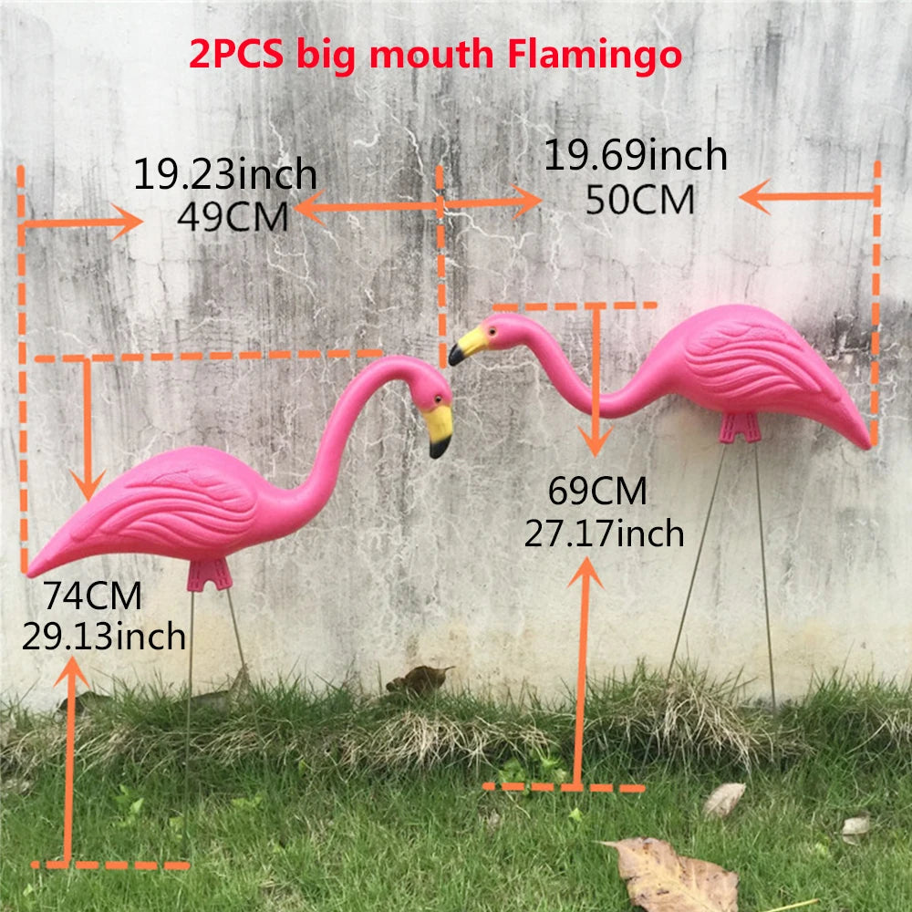 2PCS Pink Flamingos Yard Decorations 29"/23" Tall Plastic Flamingo Statue Metal Stakes Lawn Ornaments Outdoor Garden Decor