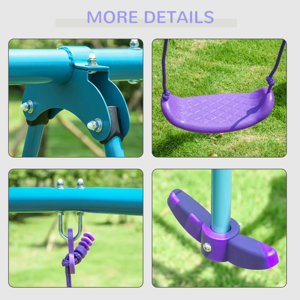 Metal Swing Set with Glider, Two Swing Seats and Adjustable Height, Outdoor Heavy Duty A-Frame Suitable for Playground, Backyard