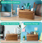 Wooden Silverware Holder Kitchen Utensil Caddy with 3 Compartments Cutlery Storage Organizer For Spoon Fork Holder Countertop