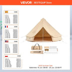 SucceBuy Canvas Bell Tent 4 Seasons 3/4/5/6/7m Yurt Tent Canvas Tent for Camping with Stove Breathable Tent