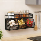 Wall Mounted Kitchen Storage Basket Punch-Free Carbon Steel Vegetable Drainage Basket Grid Onion Ginger Garlic Rack