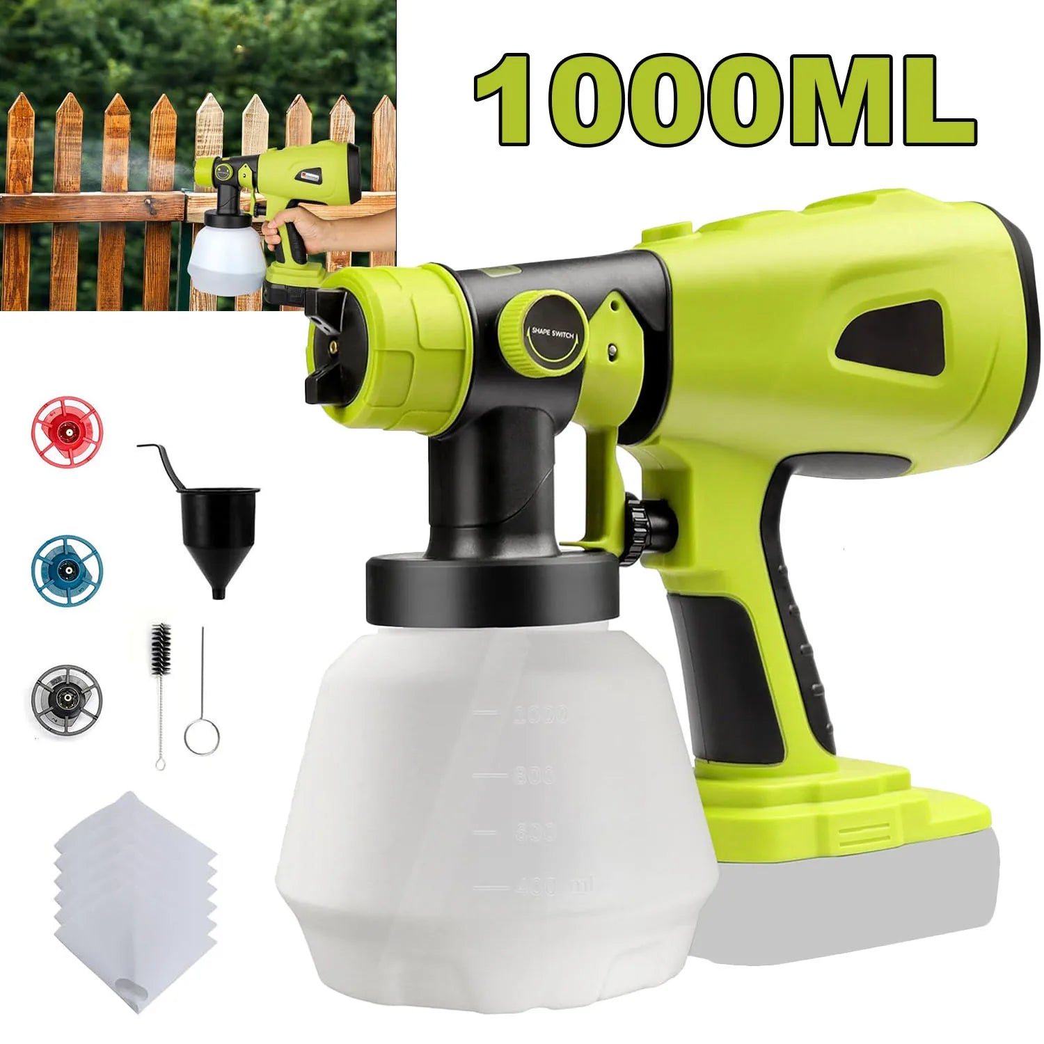 Electric Handheld Paint Sprayers with 1000ML Container, Compatible for Ryobi 18v Battery (NO Battery),for House Furniture, Fence