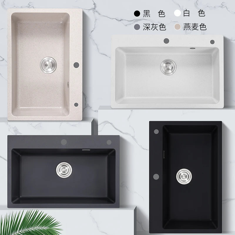 Quartz Stone White Sink Large Single Sink Under Counter Kitchen Sink Dishwasher Granite Vegetable Basin Dishwasher