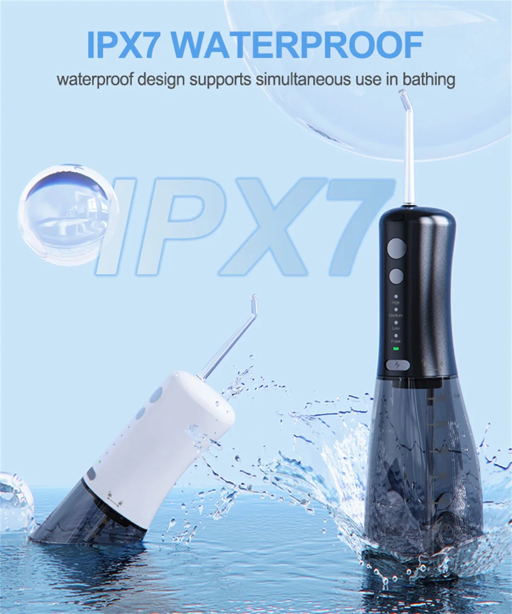 Portable Water Flosser Dental Oral Irrigator Teeth Cleaner 350ml 4 Modes Rechargeable IPX7 Waterproof for Travel Use