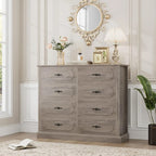 Grey Dresser Chest of Drawers, 47.2” Farmhouse Wood Dresser 8 Drawer with Steel Handles, Modern Drawers Floor Storage Cabinet f