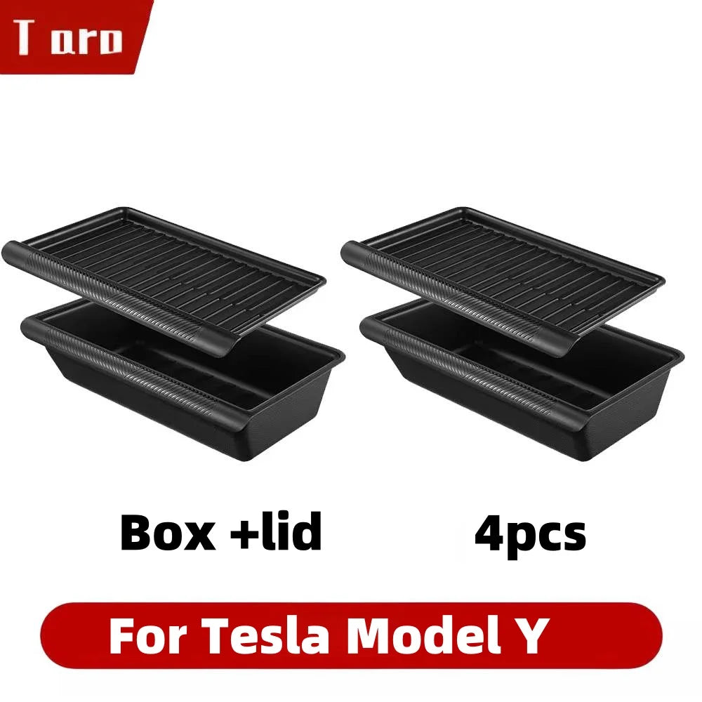 2-Pack Under Seat Organizer for Tesla Model Y (2020, 2021, 2022, 2023, 2024) Hidden Storage Boxes with Lids, Maximize Space,Easy