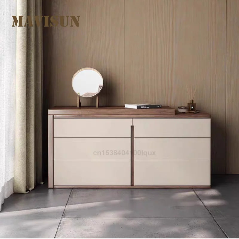 Mid Century Modern 120cm Wood Dresser 6 Drawers Movable Extension Practical Bedroom Furniture Home Decoration Wooden Dresser
