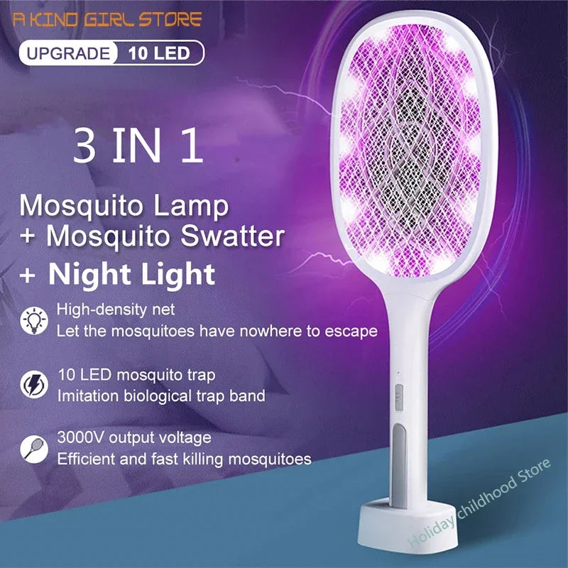 10LED Trap Mosquito Killer Lamp Electric Flies Swatter USB Rechargeable Summer Mosquito Trap Racket Anti Insect Bug Zapper 3000V