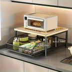 Space-Saving Kitchen Countertop Organizer with Drawer & Wire Basket - Sturdy Hardwood  Shelf for Coffee Maker.