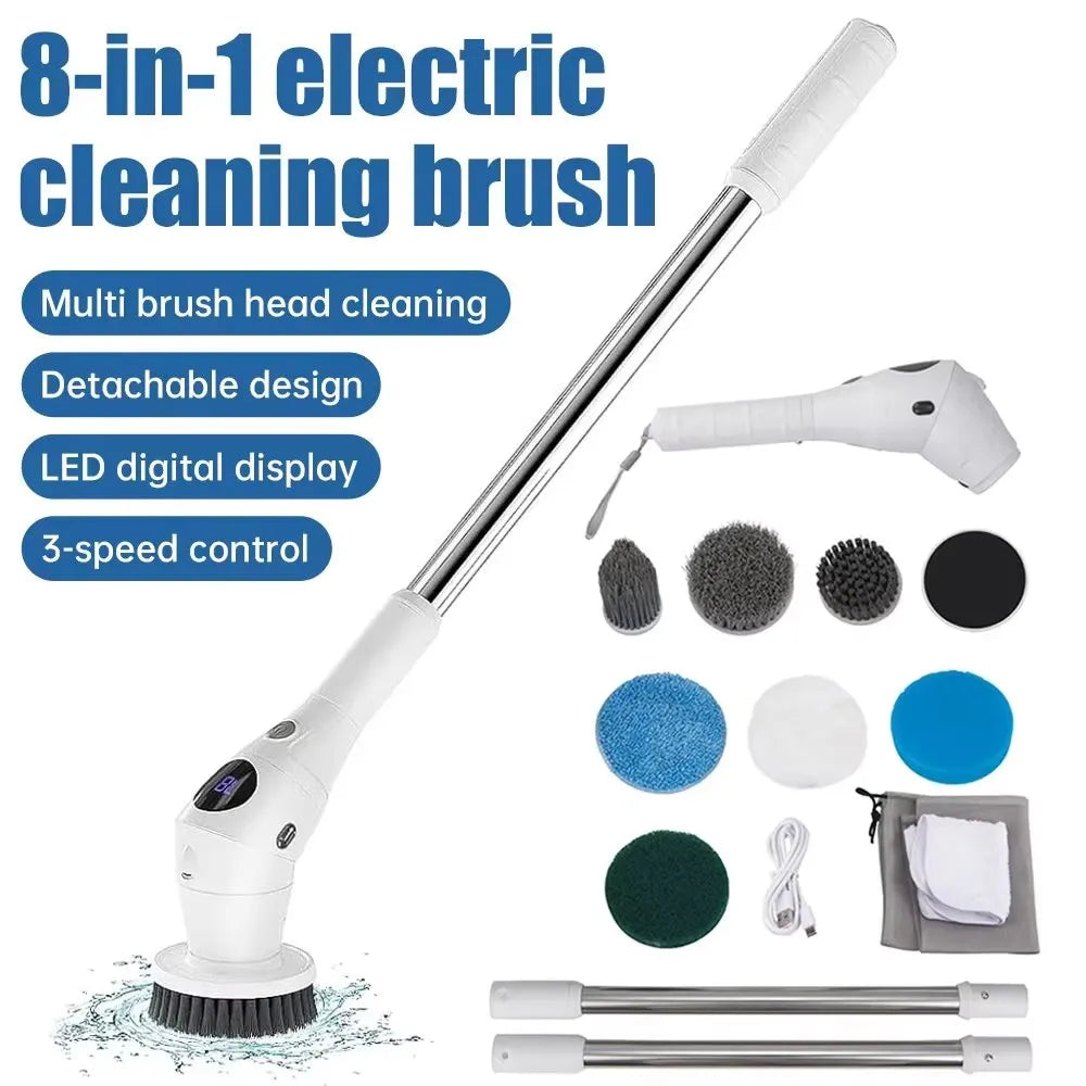 USB Electric Rotary Scrubber Cleaning Brush With LED Night Light Rotatable Household Brush Washing Kitchen Bathroom Windows