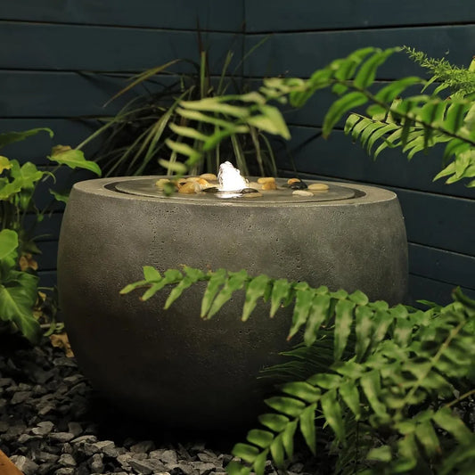 Garden Water Fountain Outdoor Water Feature Indoor with Lights & Pump and Pebbles,Round Flow Fountains Concrete Effect for Patio